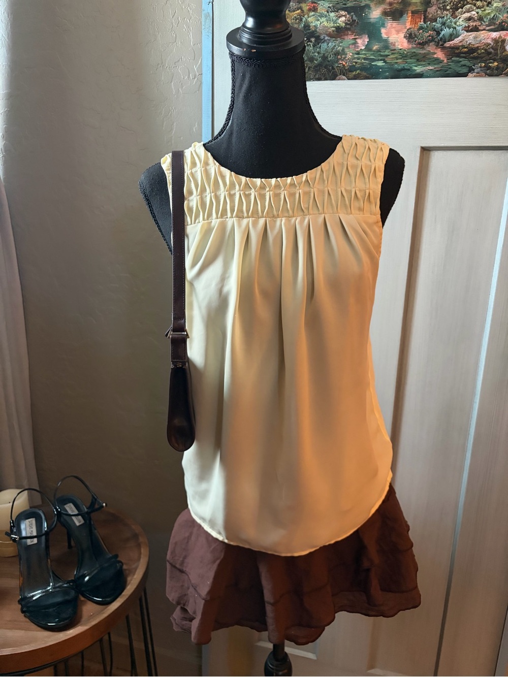 Elle Cream Sleeveless Smocked Yoke Tank